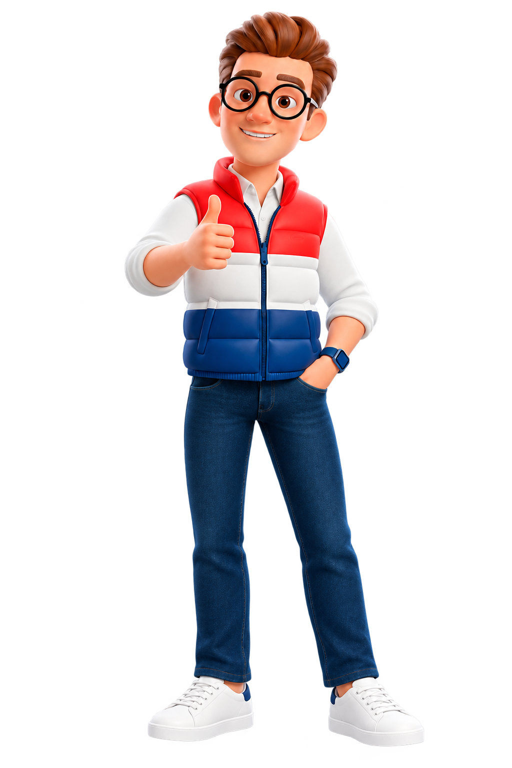Max, personagem oficial do Max Gestão, de corpo inteiro fazendo um sinal positivo